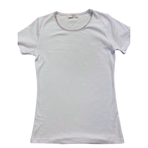 T-Shirt - Ronde Hals Fantasie Stras - Wit 